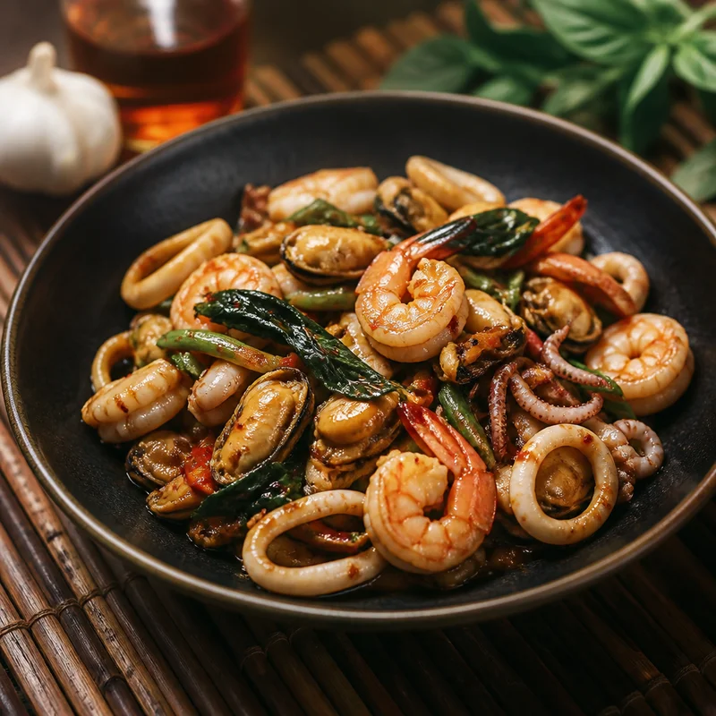 Thai Basil Seafood Stir-Fry with Chili-Garlic Sauce