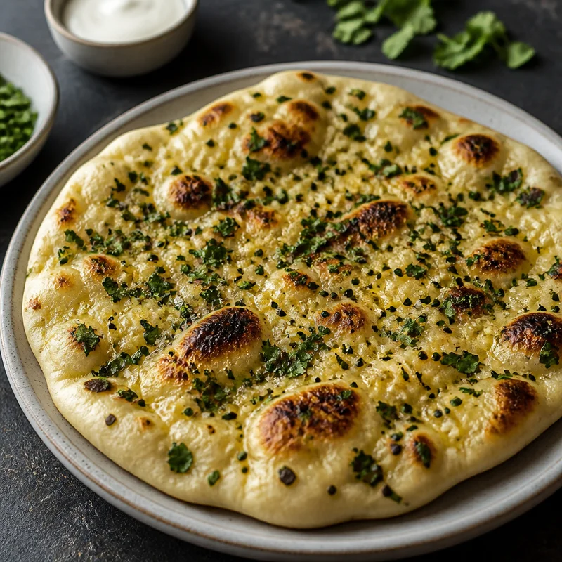 Skillet Garlic Naan with a Toasted Garlic Crust