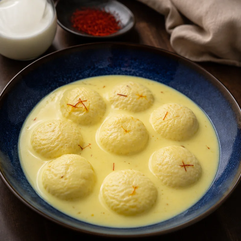 Ras Malai with Hand-Kneaded Chhena and Saffron Milk