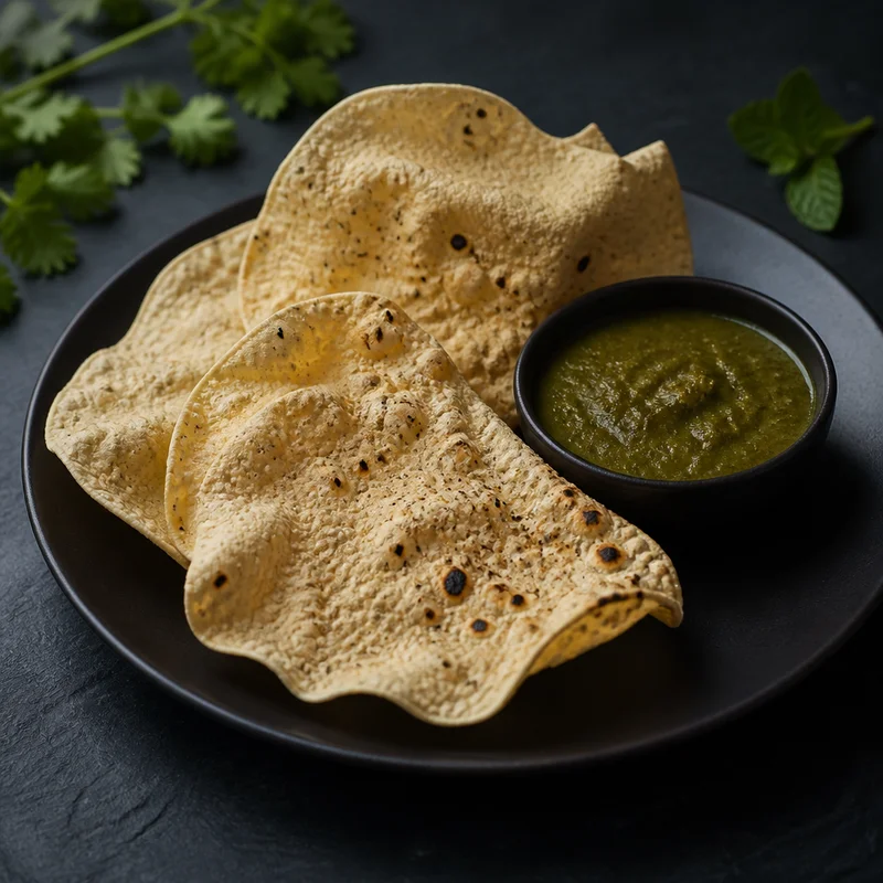 Crisp Puffed Papadum with Mint Chutney