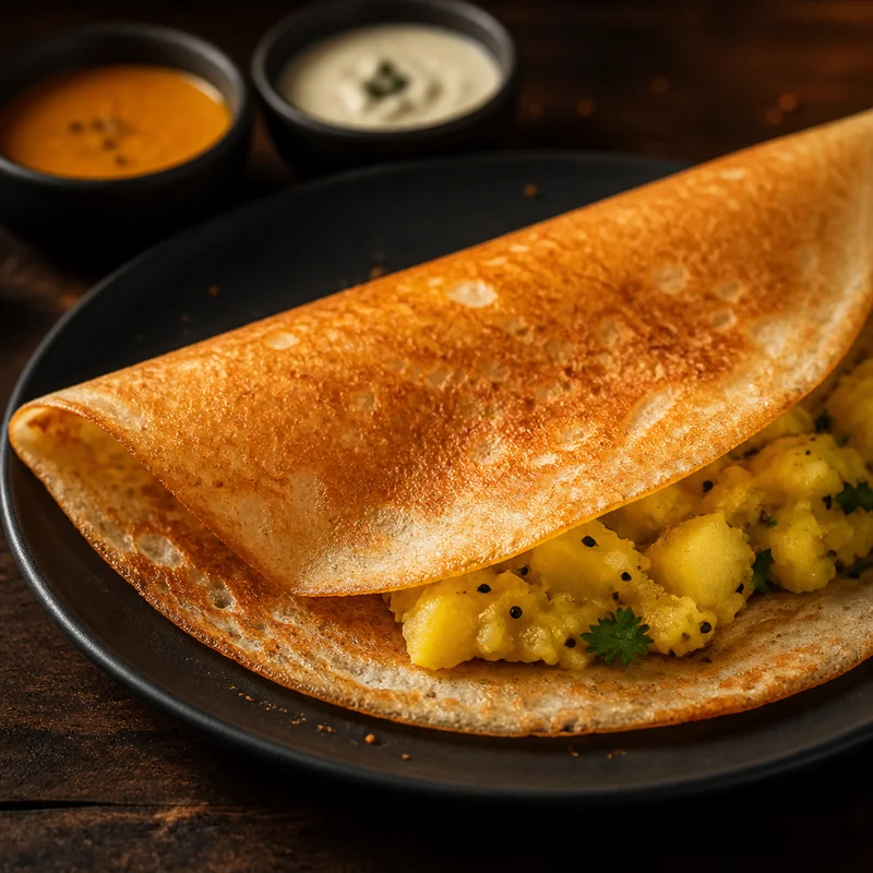 Crisp Masala Dosa with Fermented Batter and Potato Masala