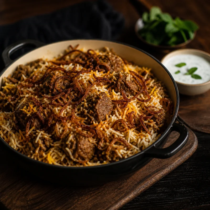 Dutch-Oven Lamb Biryani with Cucumber-Mint Raita