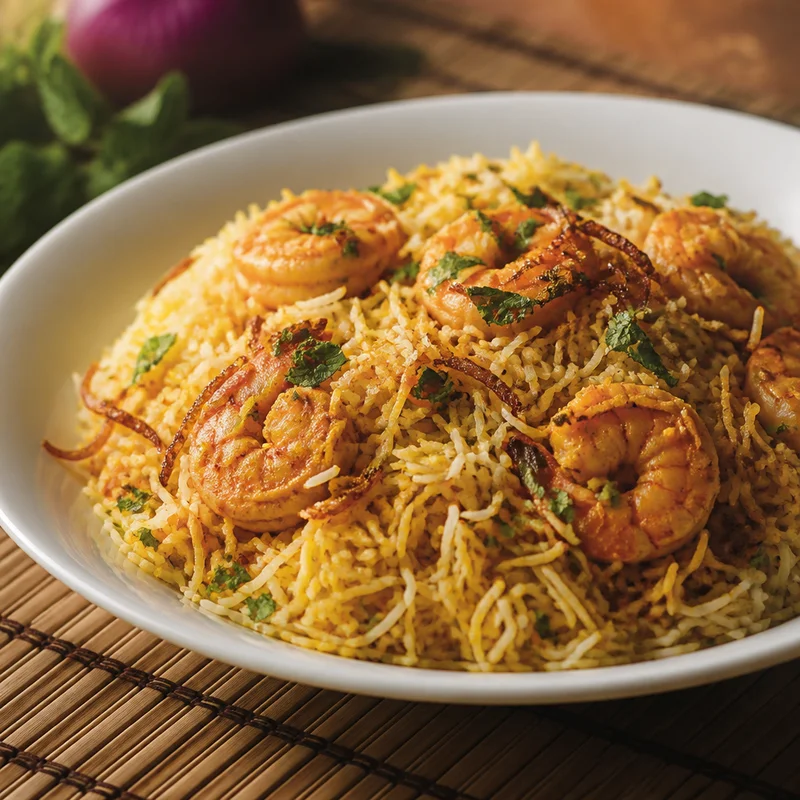 Shrimp Dum Biryani with a 15-Minute Rest