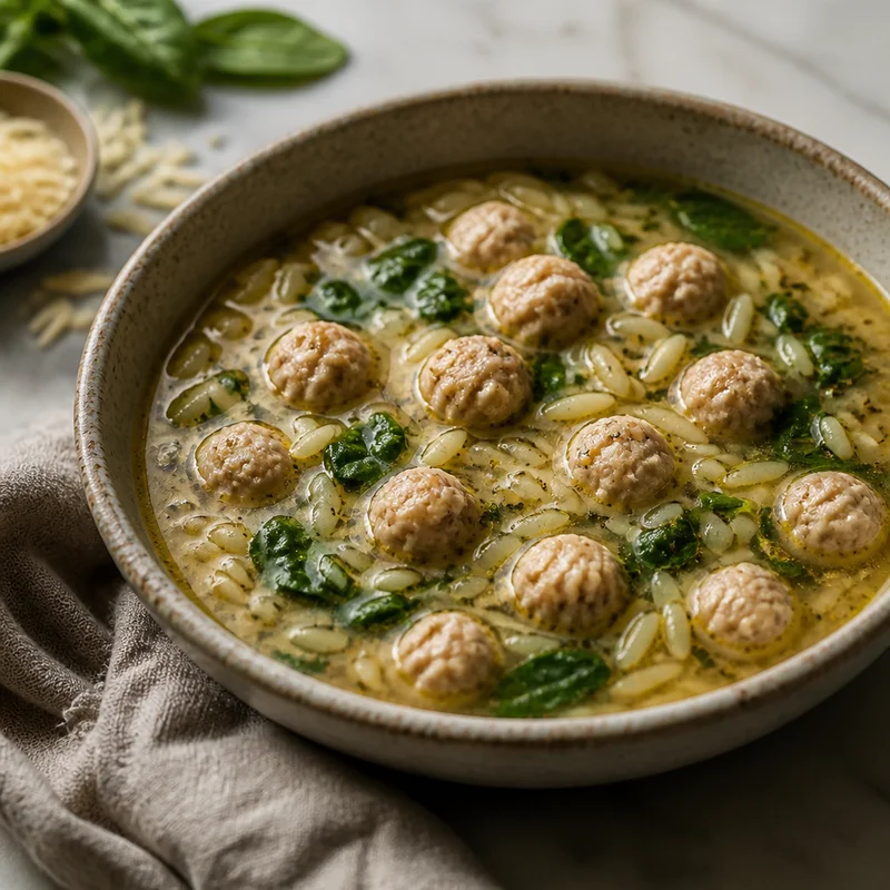 Tiny Meatball Italian Wedding Soup with Orzo and Spinach