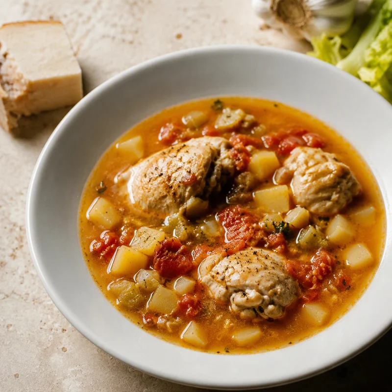 Sicilian Chicken Soup with Tomato, Potato and Garlic