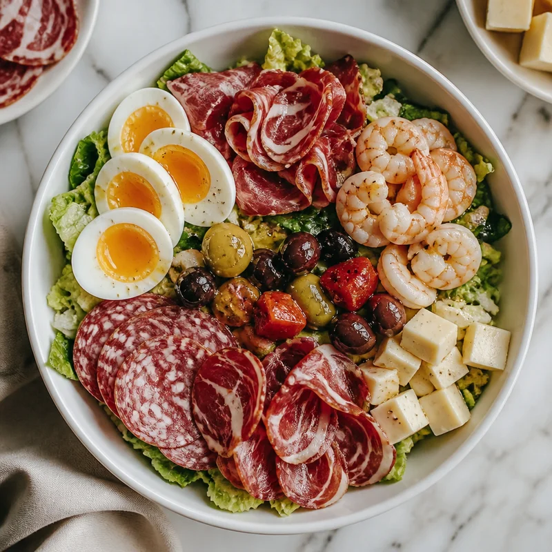 Deli-Counter Antipasto Salad with Jammy Eggs and Chilled Shrimp