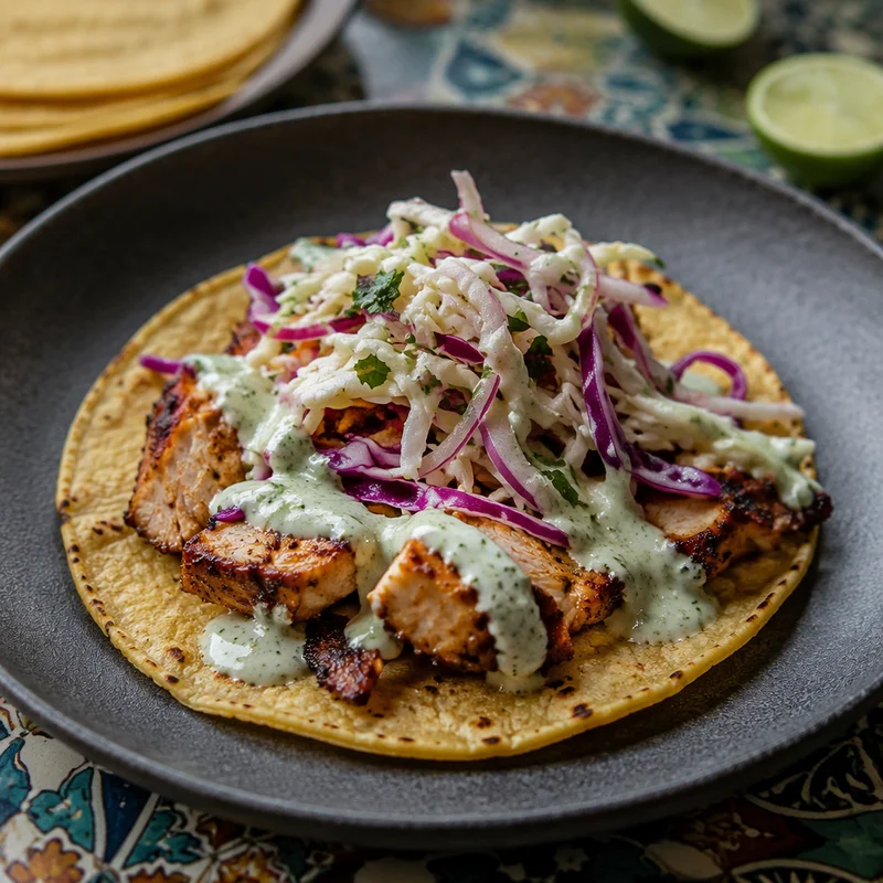 Soft Chicken Tacos with Lime Crema and Quick Slaw