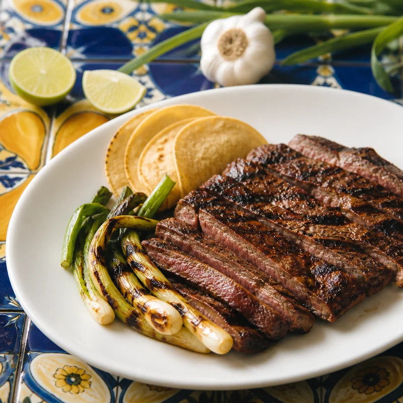 Citrus-Garlic Carne Asada with Charred Scallions