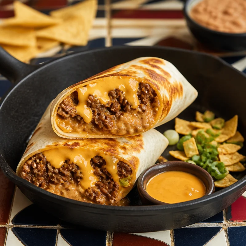 Crunchy Beef & Bean Burritos with Nacho Cheese Sauce