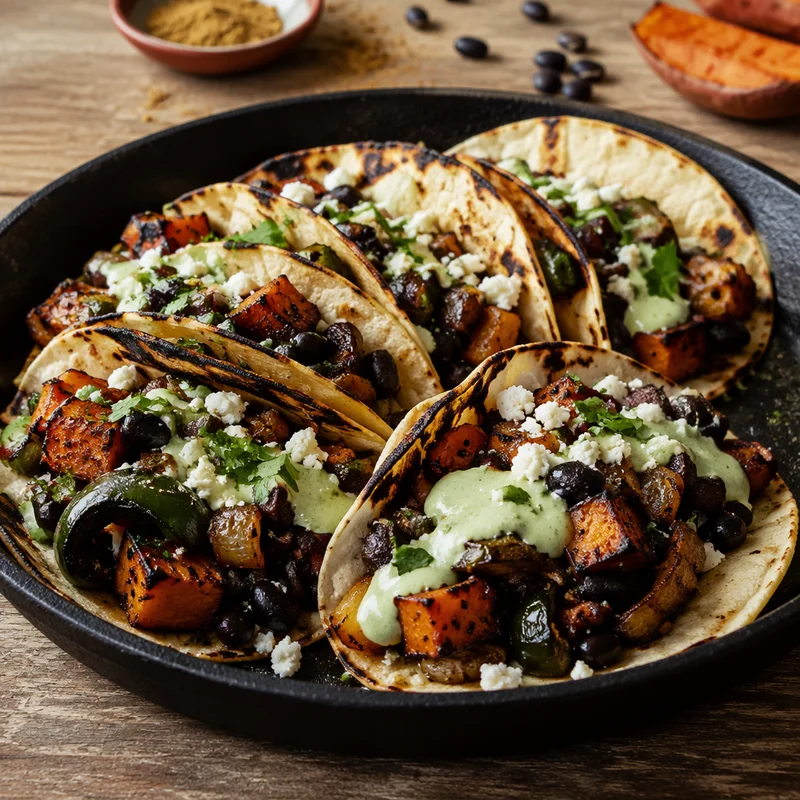Hard-Charred Veggie Tacos with Smoky Black Beans