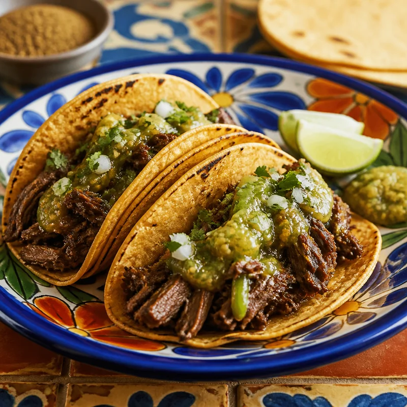 Chipotle Brisket Tacos with Charred Rajas and Tomatillo Salsa