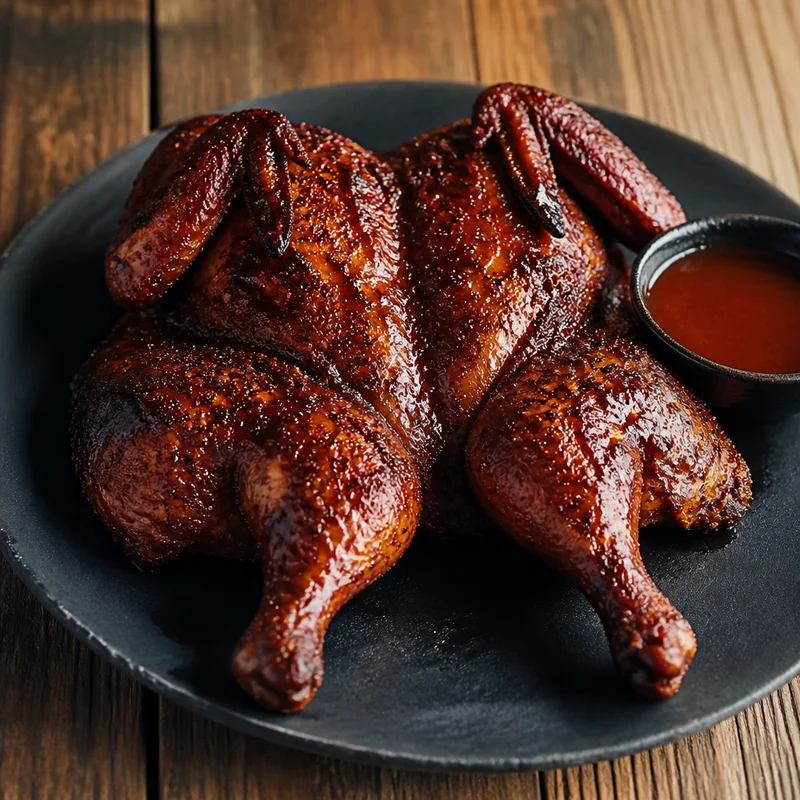 Spatchcocked Smoked Chicken with Late-Glaze BBQ Sauce