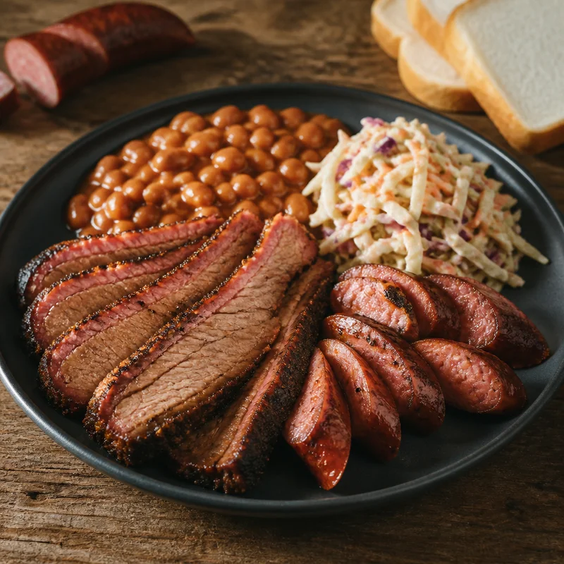 BBQ Combo Meat Plate with Pit Beans, Slaw and White Bread