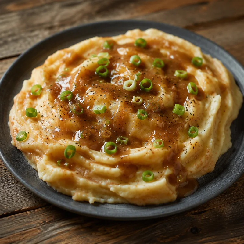 Creamy Mashed Potatoes with 10-Minute Roux Gravy