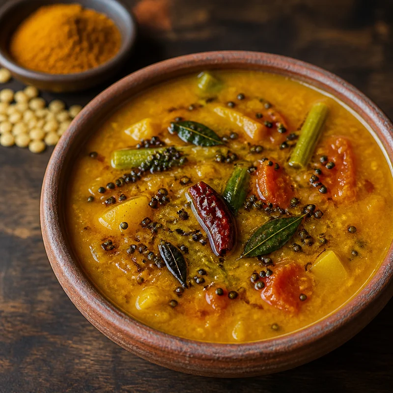 Weeknight Sambar with Toor Dal and Mustard-Seed Tempering