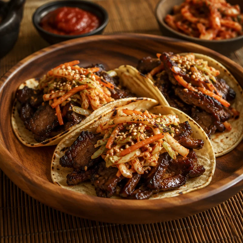 Korean BBQ Short Rib Tacos with Kimchi Slaw