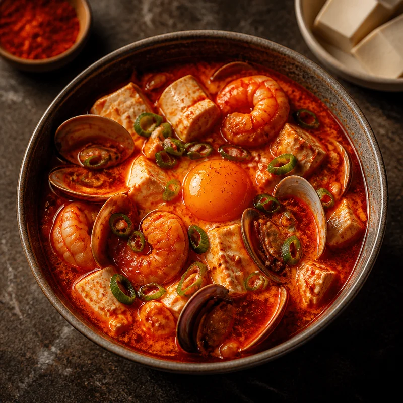 25-Minute Soft Tofu Stew with Clams and Shrimp