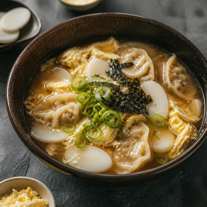 Rice Cake and Dumpling Soup with Beef Broth
