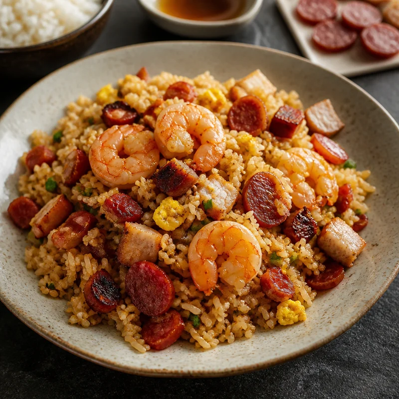 Vietnamese Combination Fried Rice with Shrimp, Char Siu and Egg