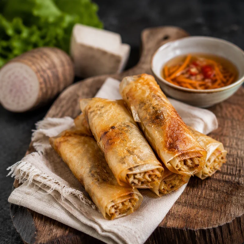 Crisp Vietnamese Vegetarian Spring Rolls with Taro and Tofu