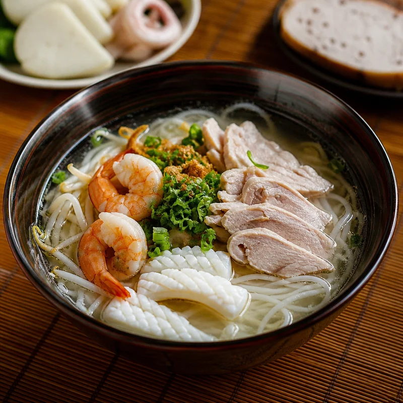 Combination Hu Tieu Noodle Soup with Pork, Shrimp and Squid