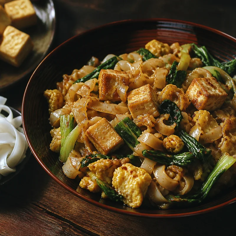 Vietnamese Stir-Fried Rice Noodles with Crispy Tofu and Egg