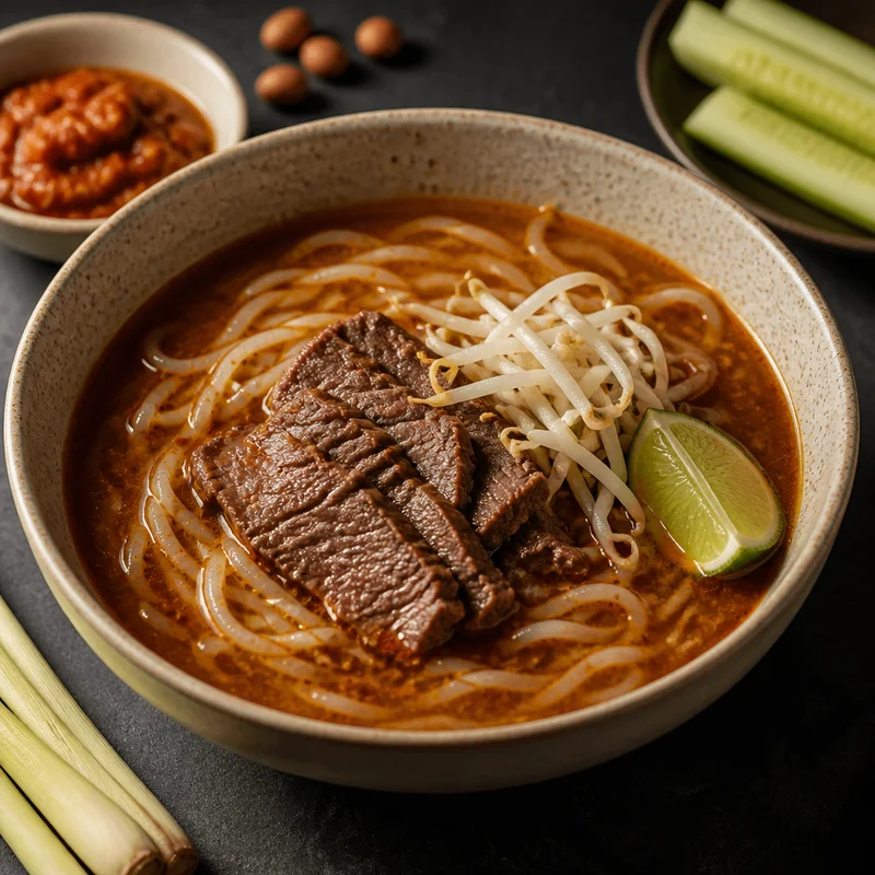 Satay Beef Noodle Soup with Chili-Peanut Broth