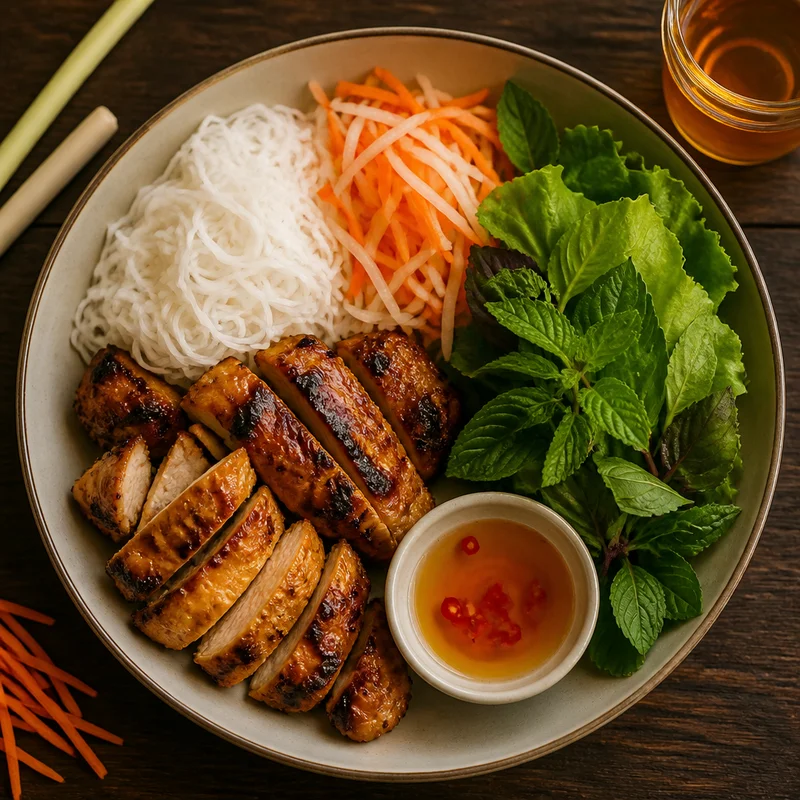 Lemongrass-Honey Grilled Chicken Platter with Rice Noodles and Nuoc Cham