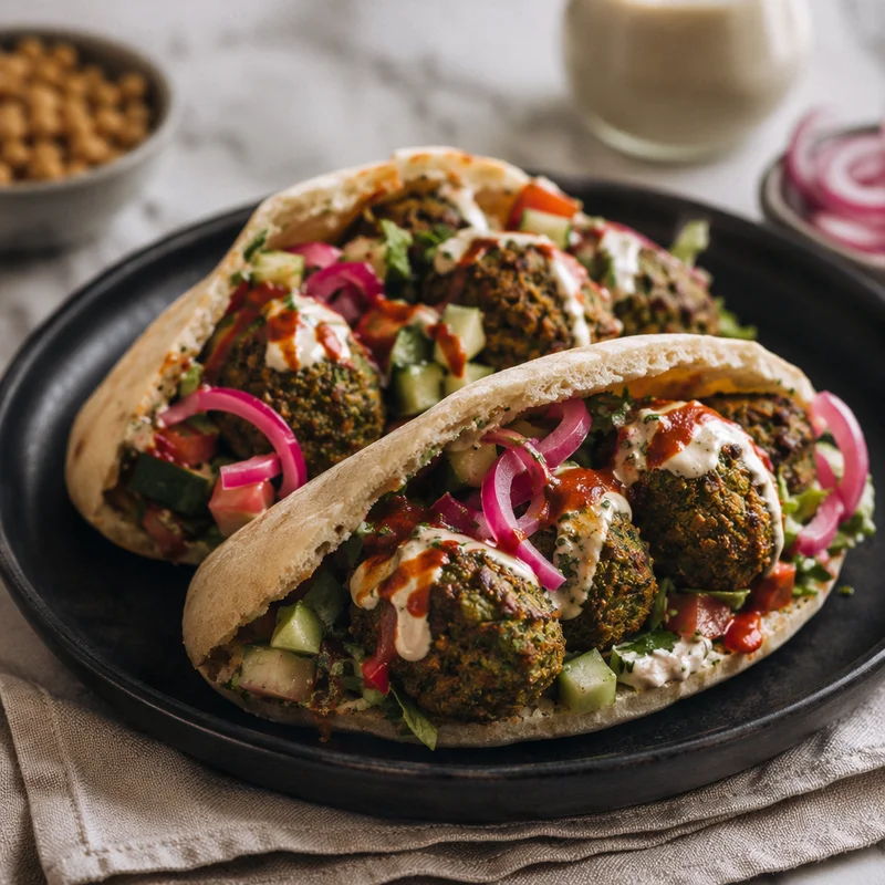 Falafel Pita Sandwiches with Tahini and Quick Pickles