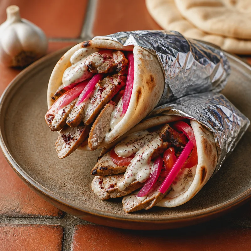 Foil-Wrapped Chicken Shawarma Wraps with Garlic Sauce
