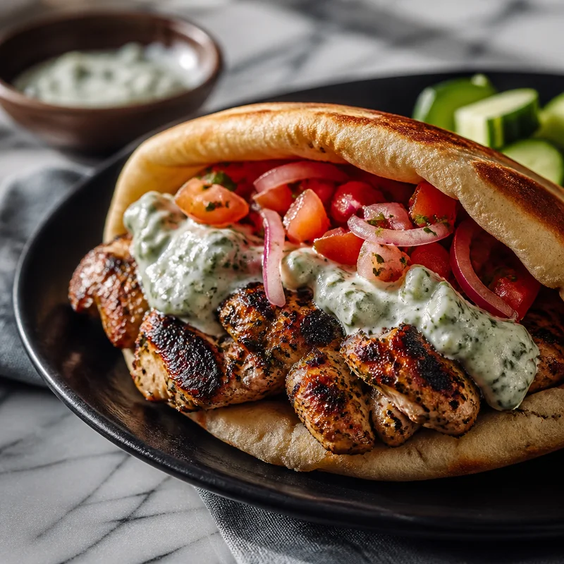 Grilled Chicken Pita with Cucumber-Yogurt Sauce
