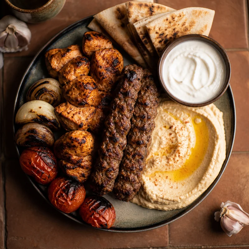 Middle Eastern Mixed Grill Platter with Chicken Tawook and Lamb Kafta