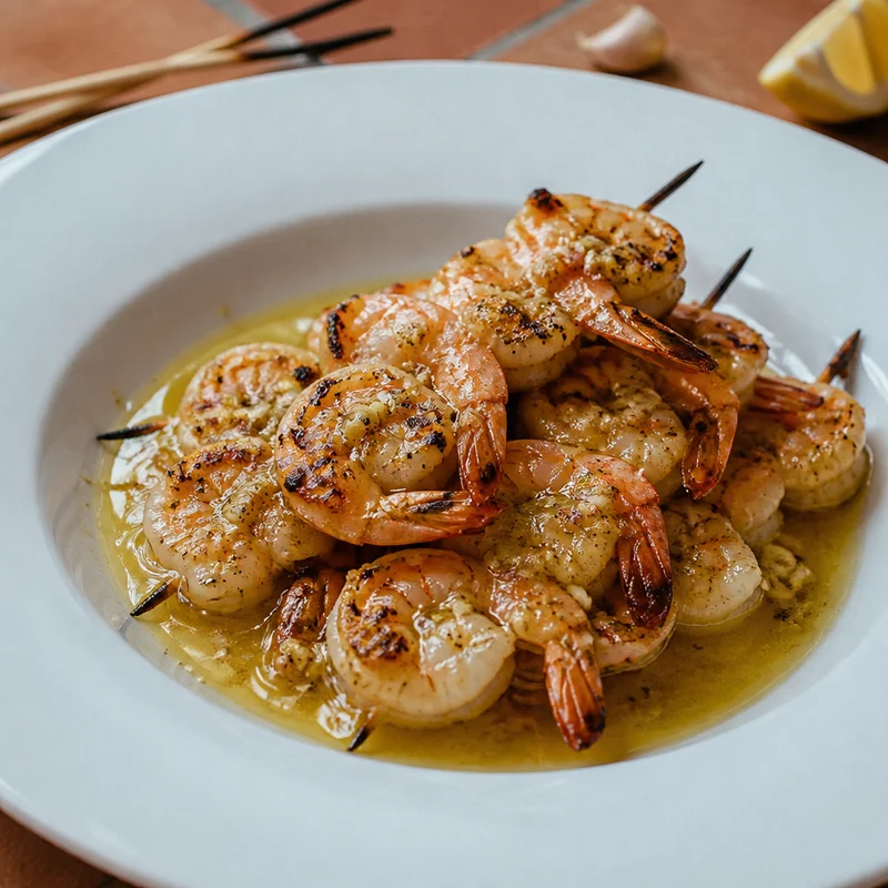 Grilled Shrimp Skewers with Lemon-Garlic Oil