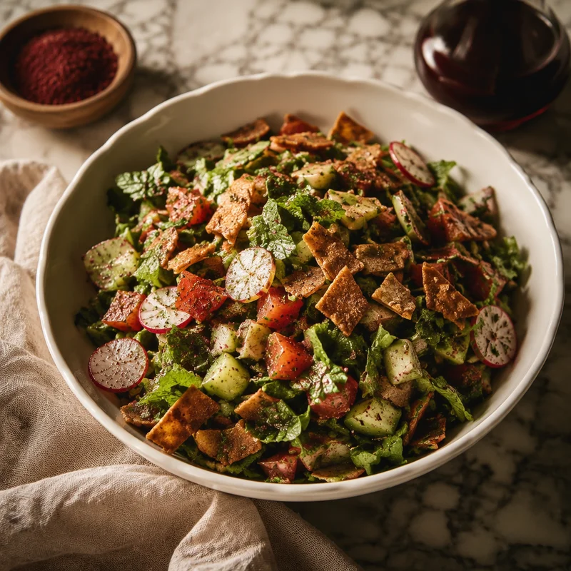 Sumac Fattoush with Crispy Fried Pita Shards