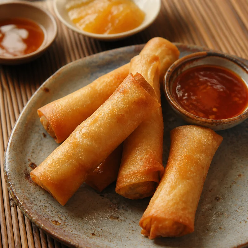 Crispy Prawn Rolls with Pineapple-Plum Dip