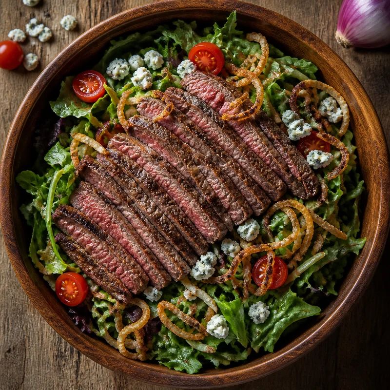 Seared Steak Salad with Blue Cheese and Crispy Onions