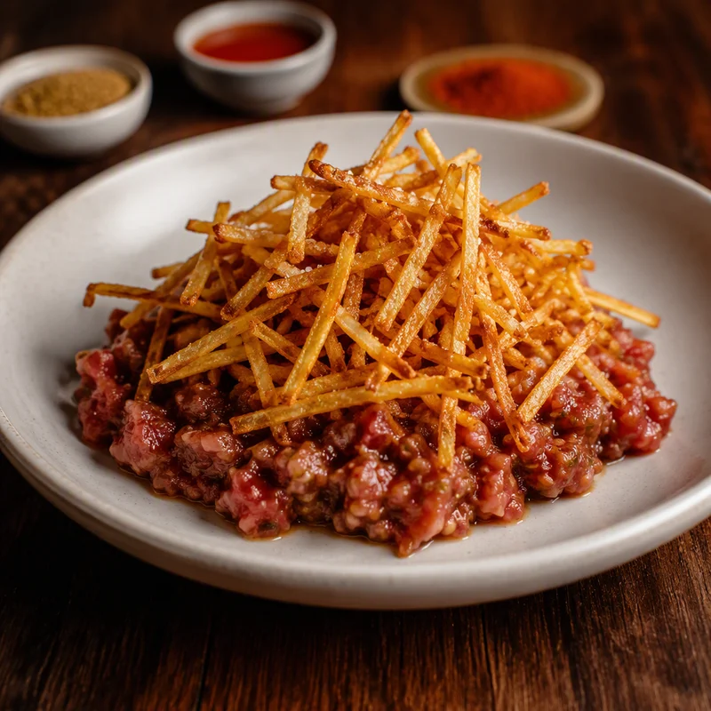 Hand-Chopped Beef Tartare with Crispy Potato Strings