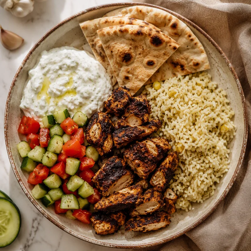 Chicken Gyro Platter with Lemon Rice and Tzatziki