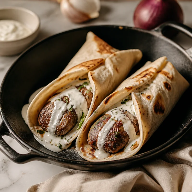 Grilled Beef Kofta Wraps with Tahini-Yogurt
