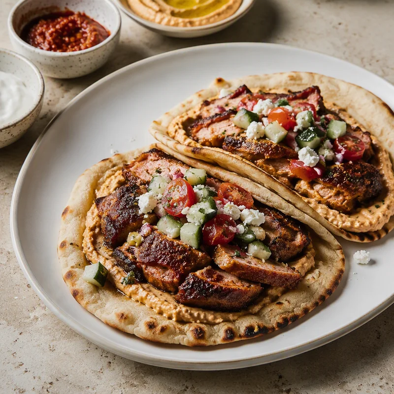 Harissa Chicken Pitas with Whipped Harissa Hummus