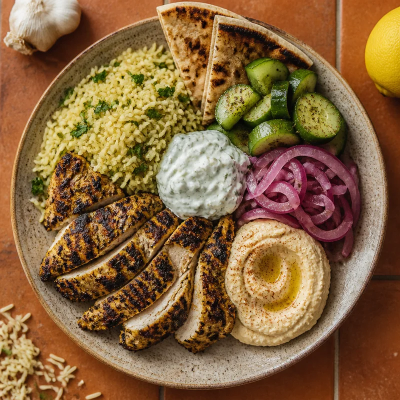 Mediterranean Grain Bowl with Marinated Grilled Chicken