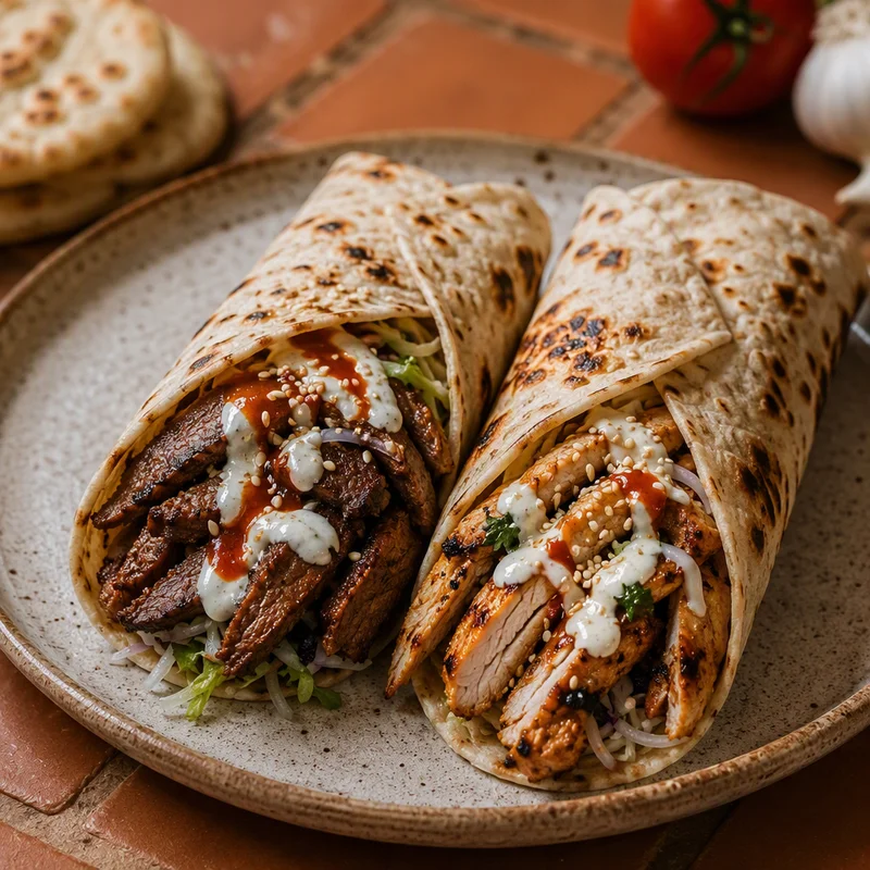 Mixed Chicken Shawarma & Gyro Wraps with Garlic Sauce
