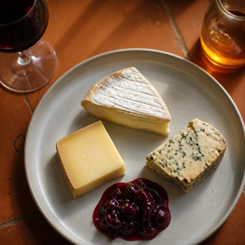 Three-Cheese Board with Quick Red Wine Fruit Compote