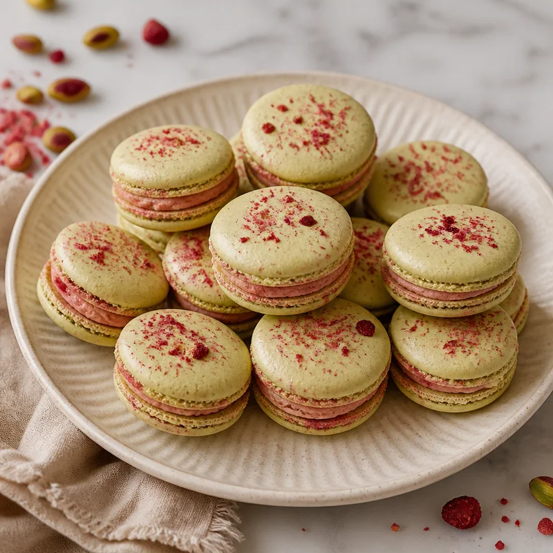 French Macarons with Pistachio & Raspberry Buttercream