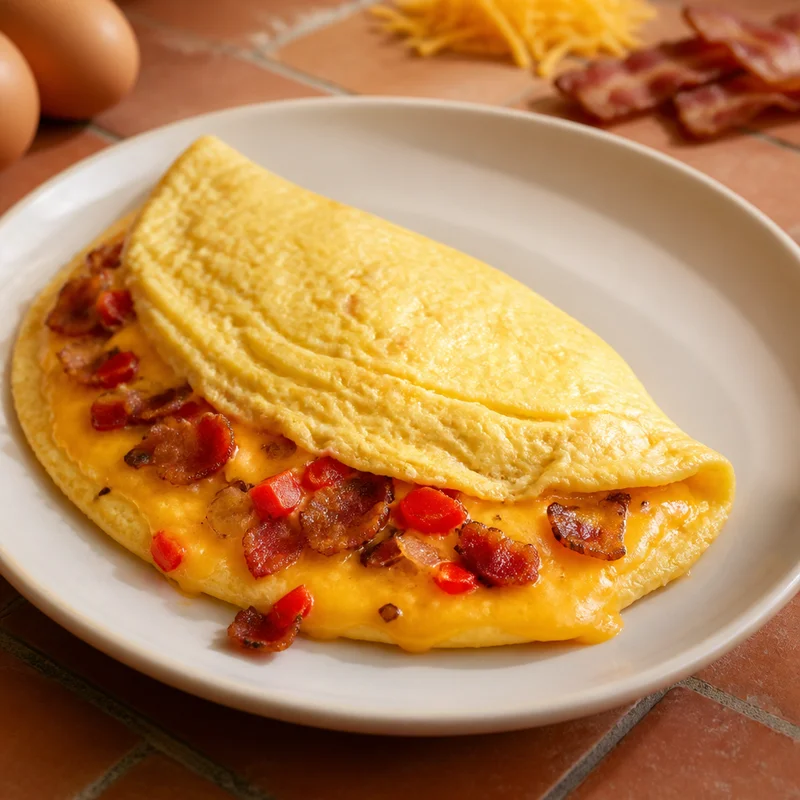 Diner-Style Bacon, Pepper & Cheddar Folded Omelette