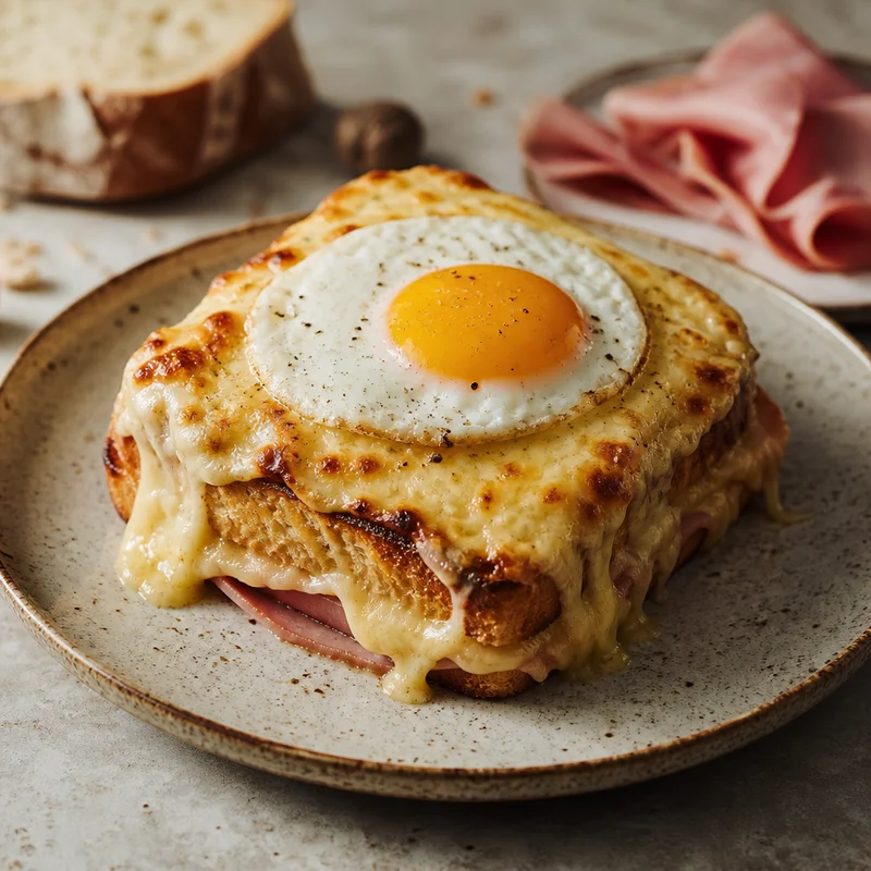 Croque Madame with Broiled Mornay and a Runny Fried Egg