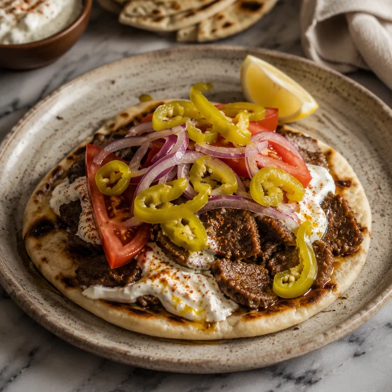 Weeknight Gyro Pita with Spicy Feta and Pepperoncini