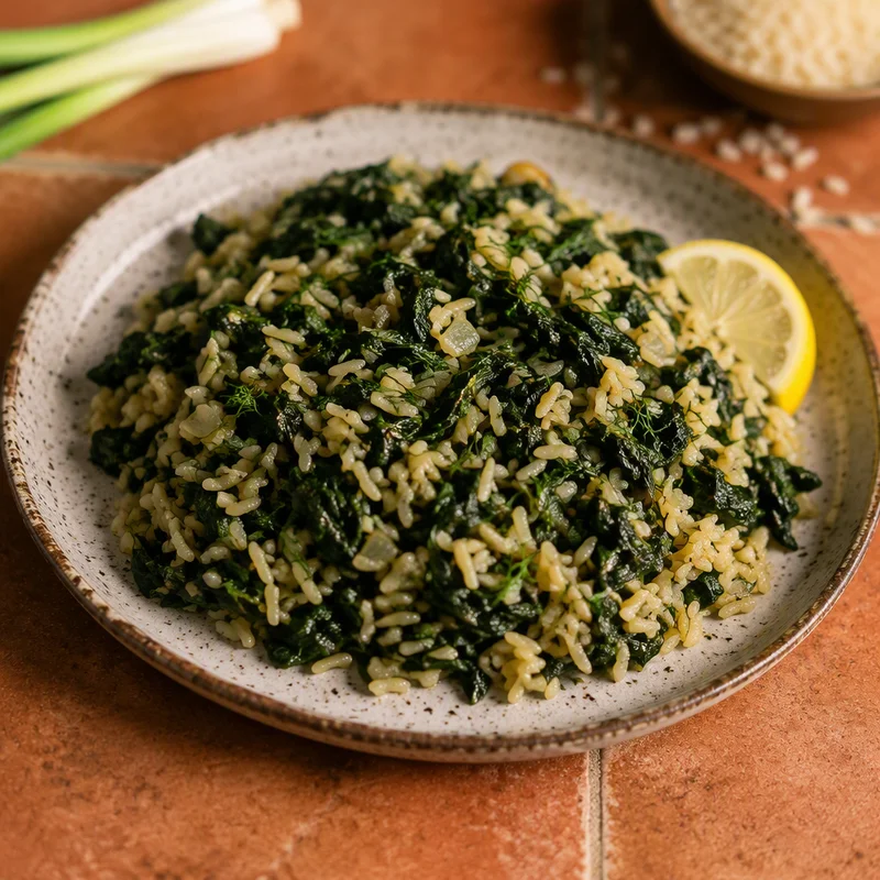 One-Pot Greek Spinach Rice with Dill and Lemon