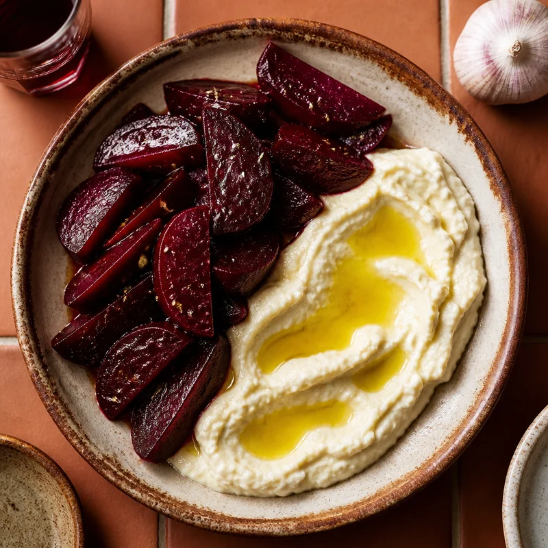 Warm Greek Beet Salad with Garlic-Potato Skordalia