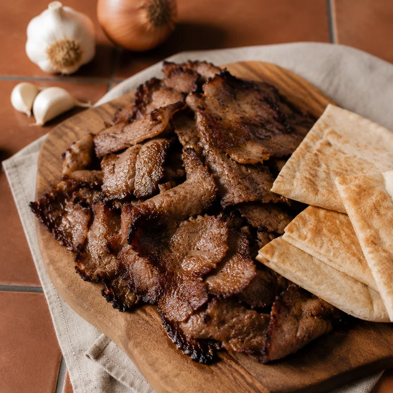 Homemade Gyro Meat Loaf, Sliced Thin and Crisped